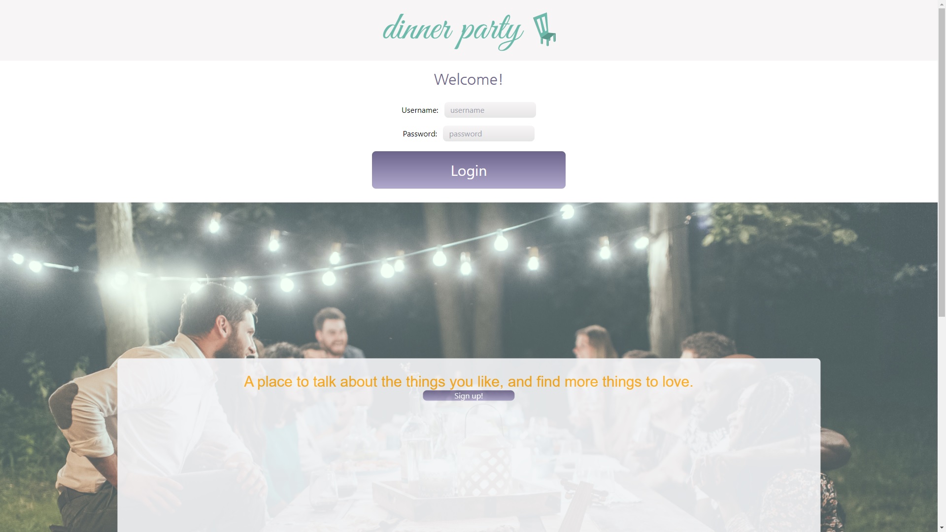Dinner Party landing page screenshot